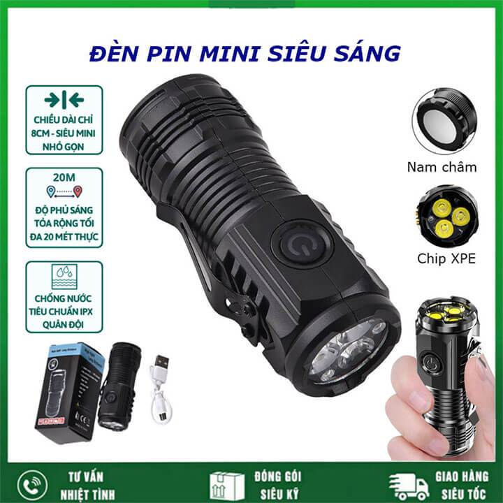 Đèn pin cầm tay mini siêu sáng chiếu xa, pin trâu, 5 chế độ sáng, đèn ...