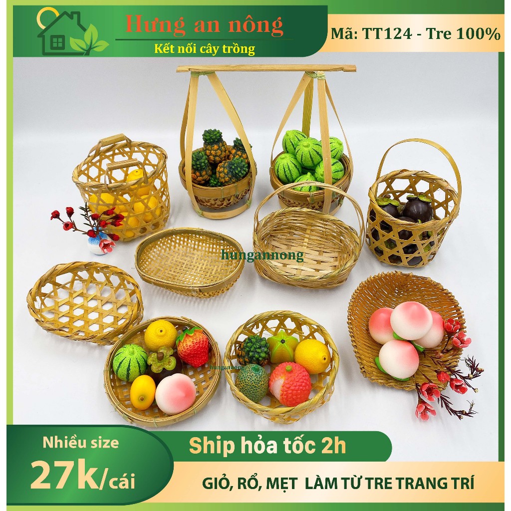 TT124 - giỏ, rổ, mẹt làm từ tre 100% trang trí tiệc tiểu cảnh - nhớ xem ...