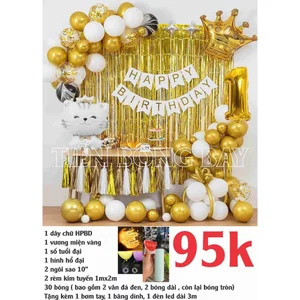 Set Bóng Bay Trang Trí Sinh Nhật Cho Bé 30 Bóng, Dây Chữ HPBD, Vương Miện Rèm Kim Tuyến Sao - Tiến Bóng Bay