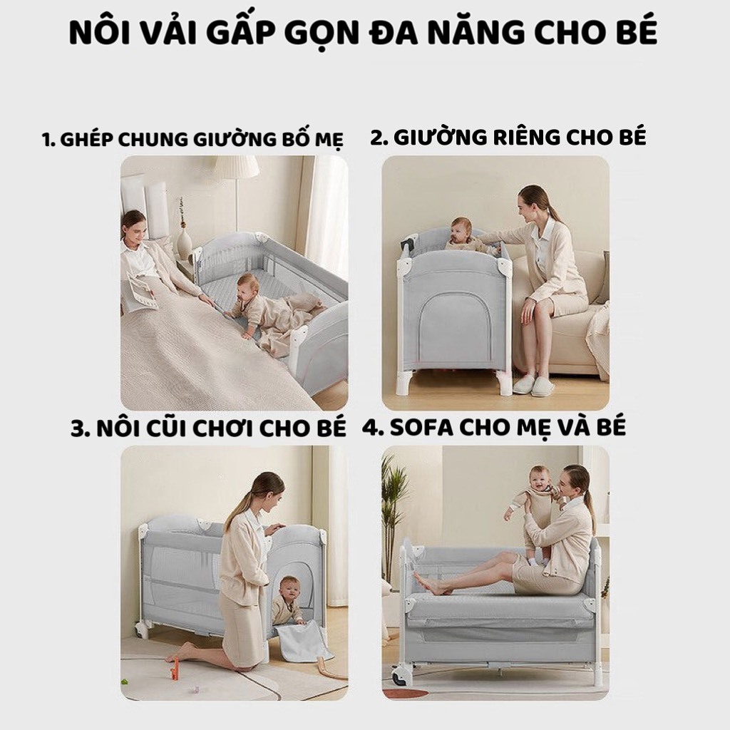 Nôi vải gấp gọn, Nôi vải đa năng Honalife, đầy đủ phụ kiện tặng kèm màn, đồ chơi treo nôi