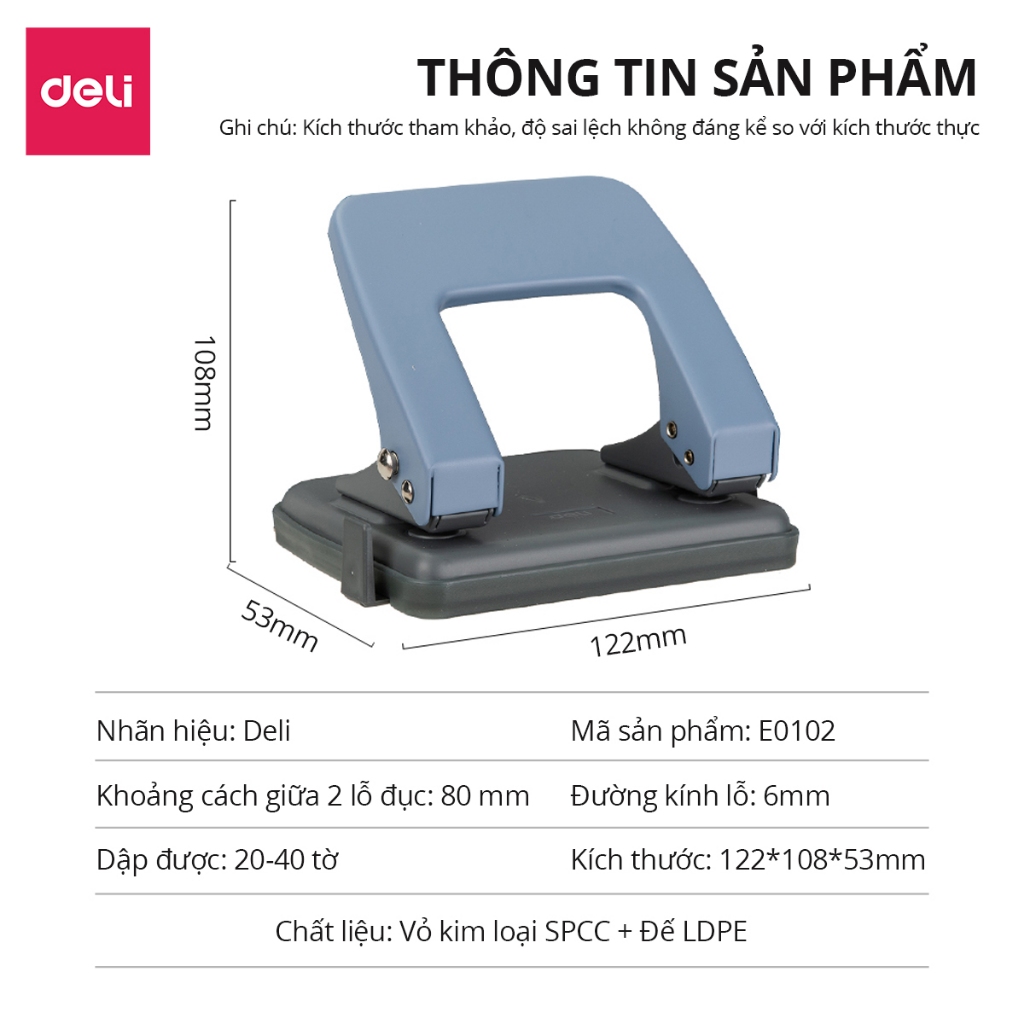 Máy Đục Lỗ Deli Bấm Lỗ Giấy Làm Sổ Còng 20 Tờ Sổ Planner Bullet Nhiều Màu Sắc Tiện Lợi Cho Học Sinh Văn Phòng