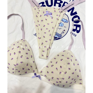 Bộ đồ lót chất đũi hoa tím không gọng, mút mỏng - Handmade by Mimi house