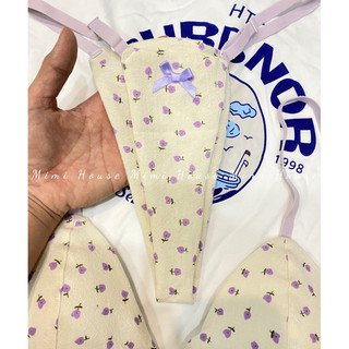 Bộ đồ lót chất đũi hoa tím không gọng, mút mỏng - Handmade by Mimi house
