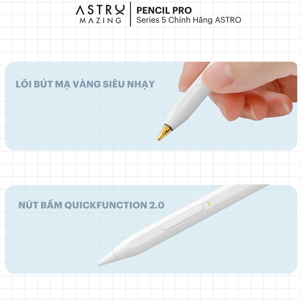 Ảnh Bút Stylus AstroMazing Pencil Pro cảm ứng chống chạm nhầm vẽ nét thanh đậm dành cho iPad 1
