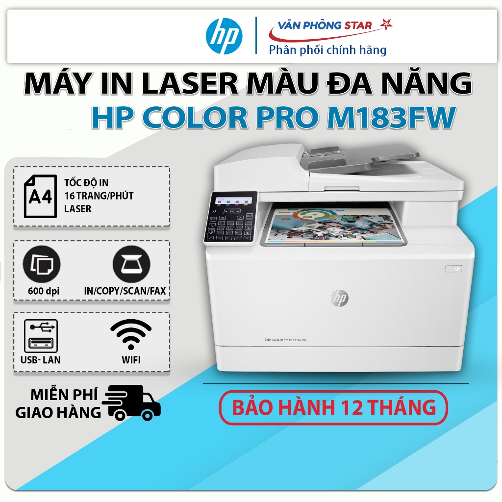 Máy in laser màu đa năng HP Color Pro M183FW. Máy in không dây khổ A4 ...