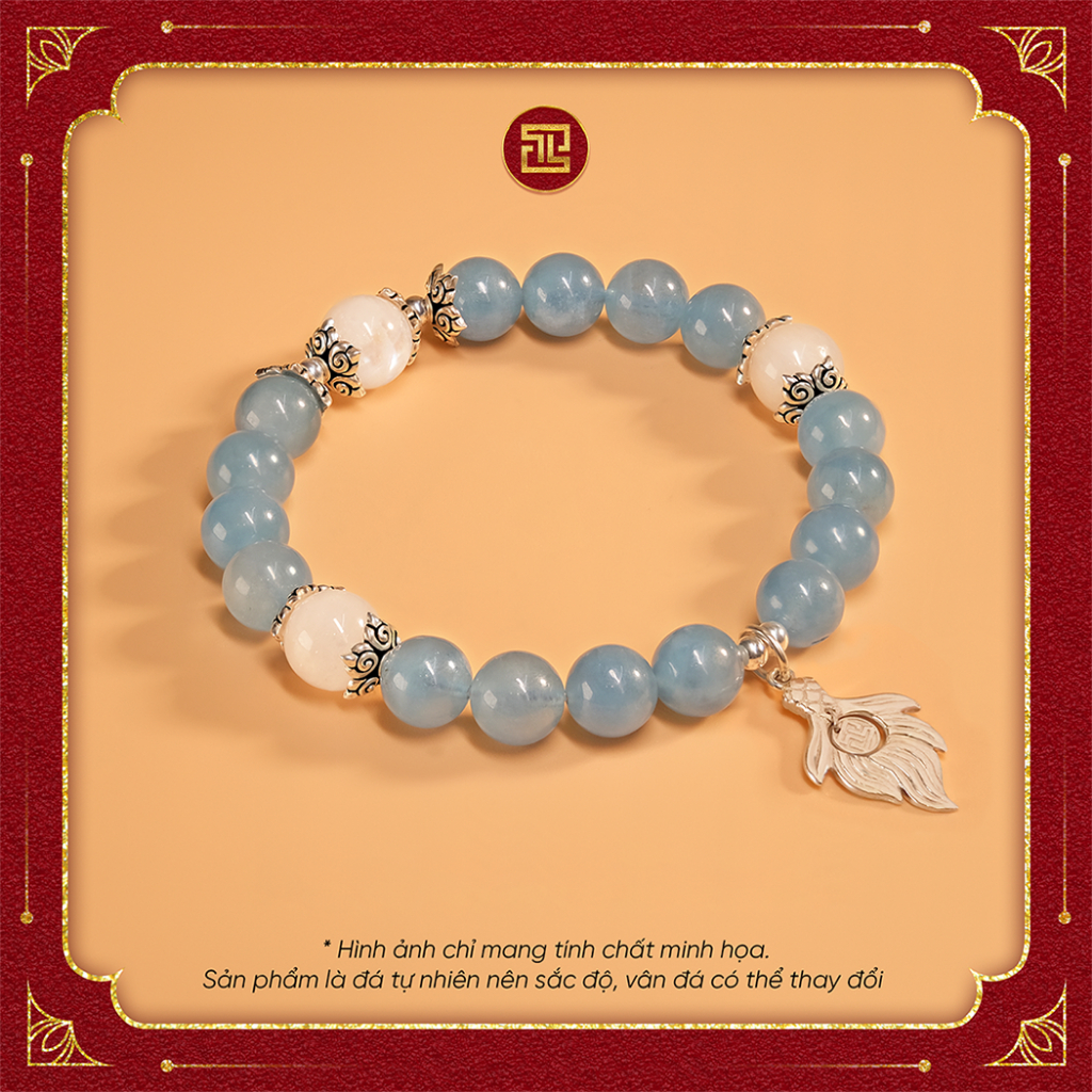 TINH LÂM Vòng Tay Phong Thủy Đá Aquamarine 8,5 Li Mix Moonstone 9 Li ...