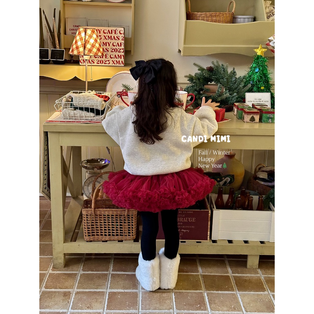 CANDIMIMI Set Chân Váy Tutu Voan Mịn Siêu Mềm, Lót Cotton, Dáng Xòe Nhiều Tầng  Dễ Thương Cho Bé Gái - Thời Trang Tết