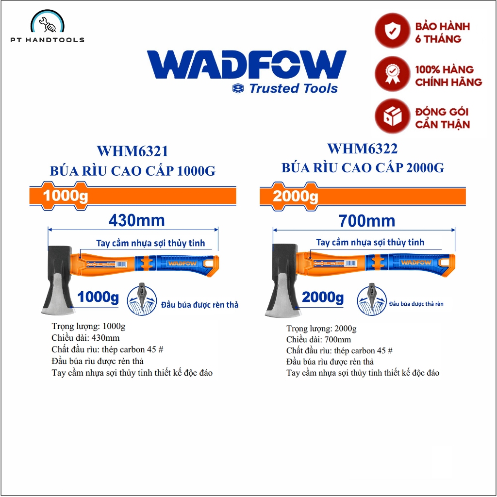 Búa rìu Wadfow BẢN CAO CẤP 1000g 2000g ĐẦU BÚA ĐƯỢC RÈN THẢ TAY CẦM SỢI ...