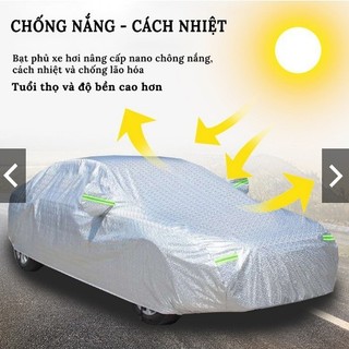 Bạt Phủ Xe Ô Tô Vải Dù OXFORD Cao Cấp 3 lớp dày nặng 3kg tráng bạc phản nhiệt có khóa kéo mở cửa