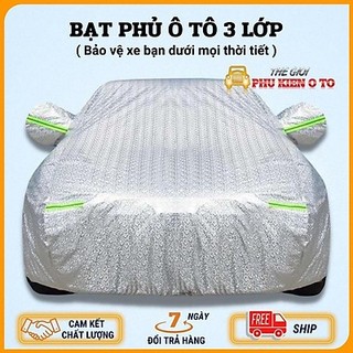 Bạt Phủ Xe Ô Tô Vải Dù OXFORD Cao Cấp 3 lớp dày nặng 3kg tráng bạc phản nhiệt có khóa kéo mở cửa