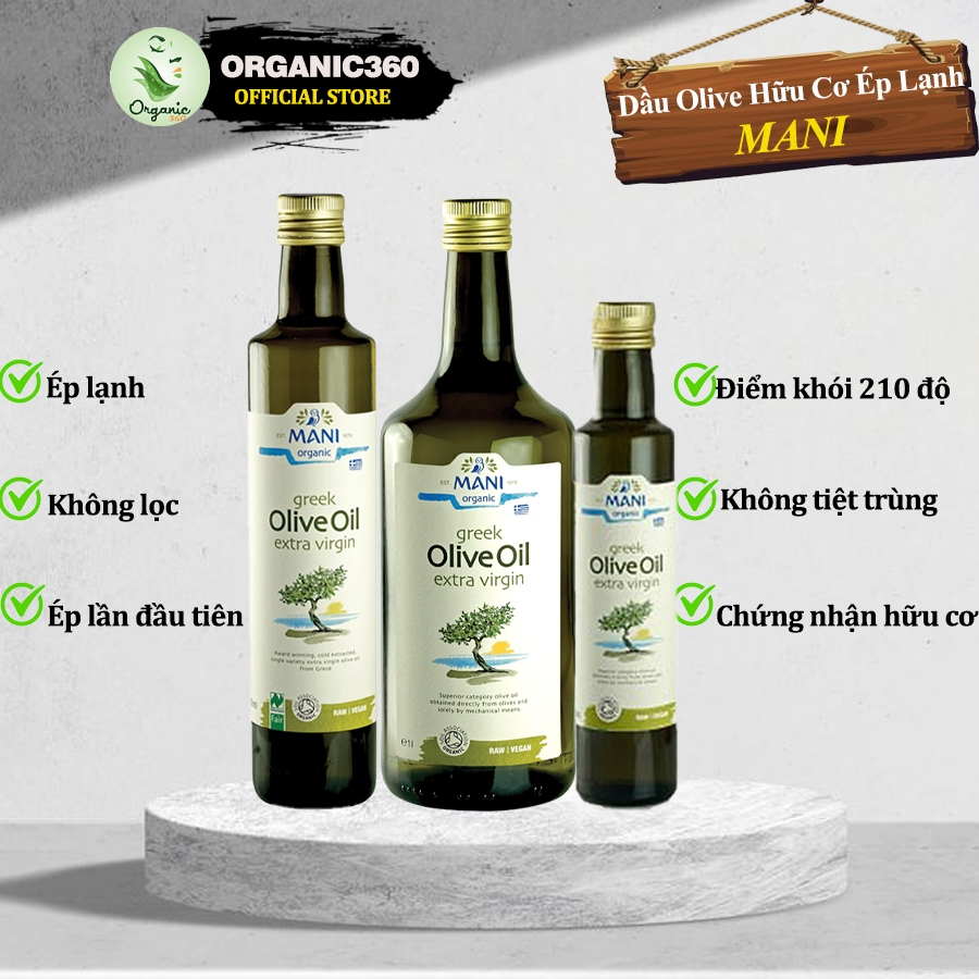 Ảnh Dầu Olive Ép Lạnh Hữu Cơ MANI Organic Extra Virgin Olive Oil 250ml 500ml 1lit 1