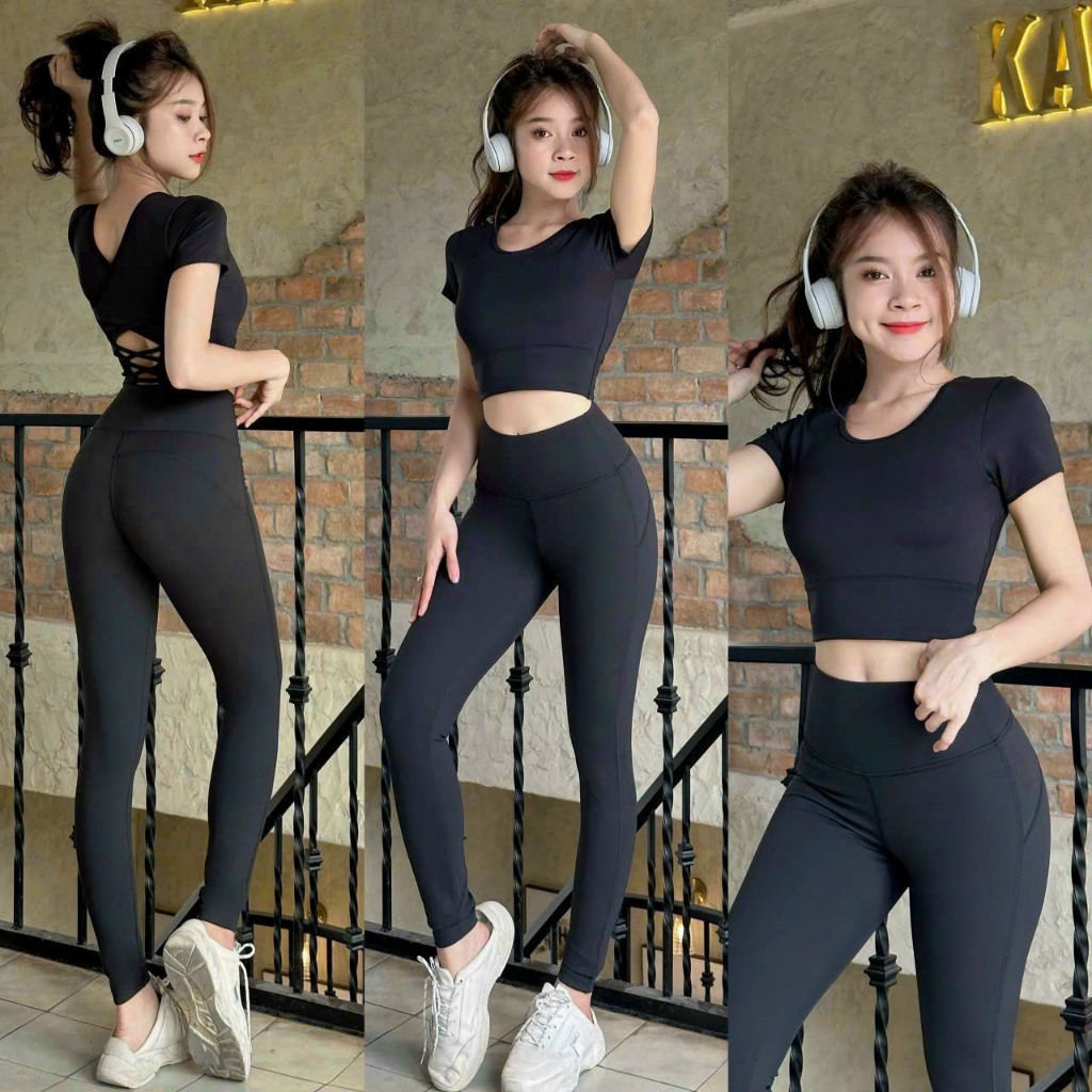 Bộ croptop quần dài chất thun poly co giãn 4 chiều thích hợp tập gym, yoga, erobic, zumba...