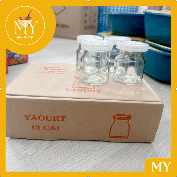 Combo 12 hủ thuỷ tinh 100ml kèm nắp nhựa đựng làm yaourt- Hủ thuỷ tinh làm sữa chua kèm nắp tiện lợi