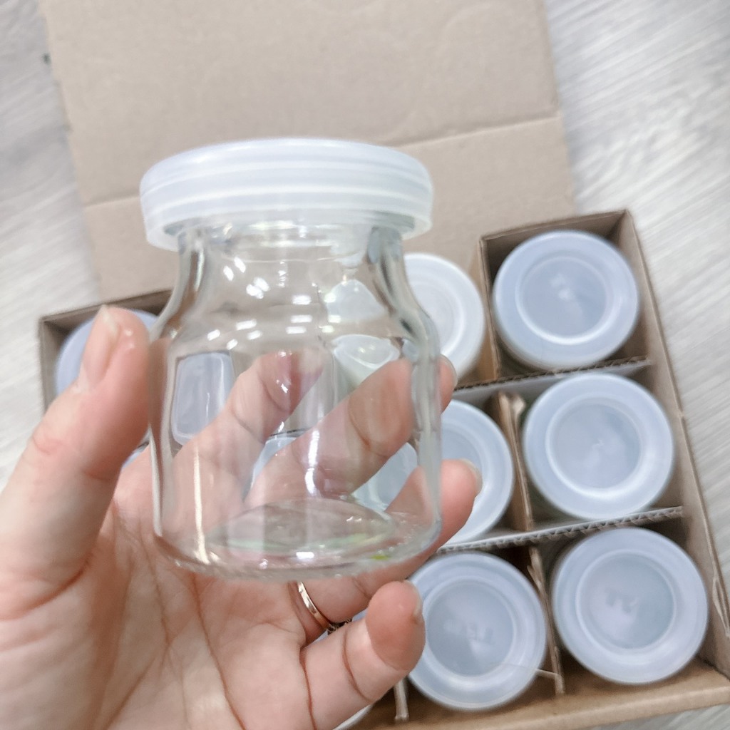 Combo 12 hủ thuỷ tinh 100ml kèm nắp nhựa đựng làm yaourt- Hủ thuỷ tinh làm sữa chua kèm nắp tiện lợi