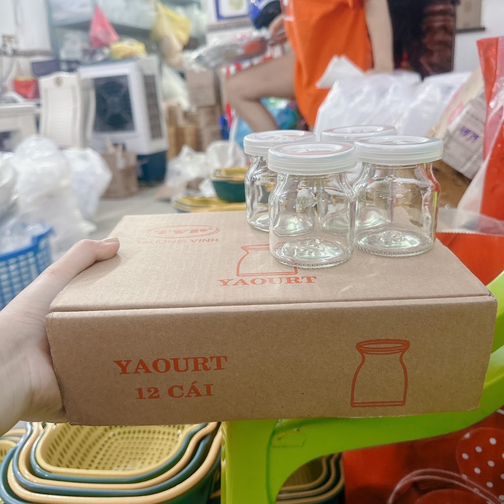 Combo 12 hủ thuỷ tinh 100ml kèm nắp nhựa đựng làm yaourt- Hủ thuỷ tinh làm sữa chua kèm nắp tiện lợi