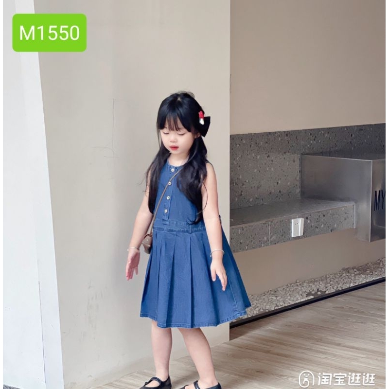 Váy Đầm Jean Mềm Cao Cấp Sofia Candy Sát Nách Xếp Ly Đi Tiệc Đi Chơi Du Lịch Đi Học Cho Bé Gái