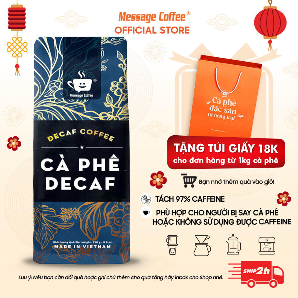 Cà phê Decaf cao cấp – Cafe robusta tách cafeine, ít đắng, dành cho người nhạy cảm với cafeine, không mất ngủ gói 250gr