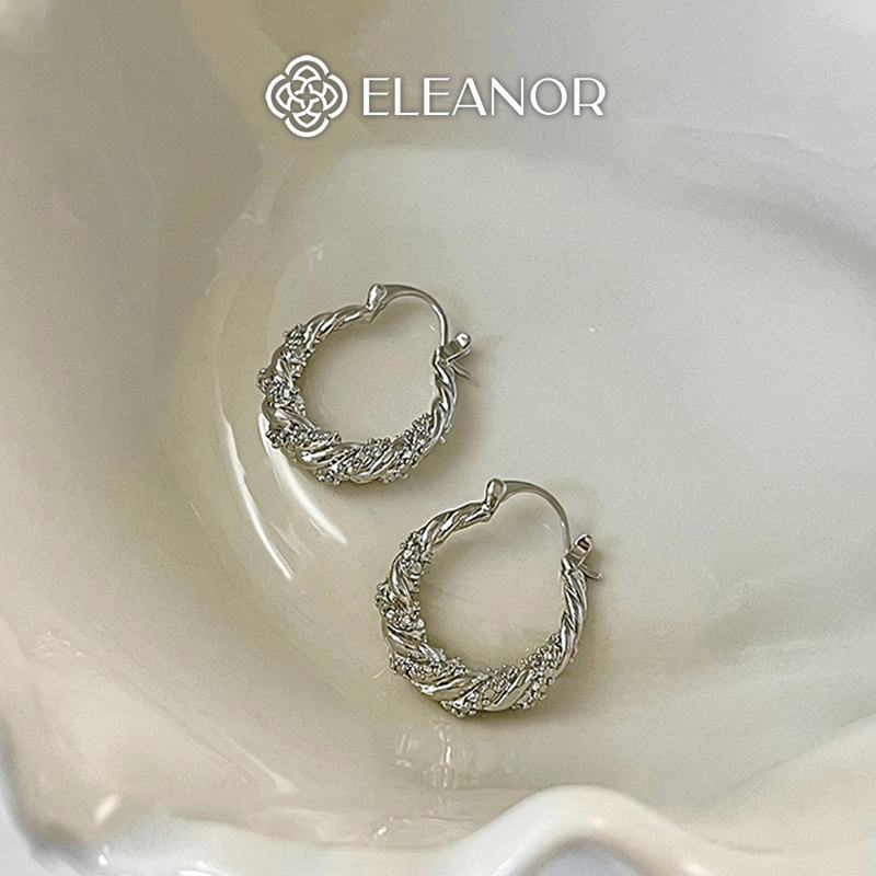 Bông tai nữ chuôi bạc 925 Eleanor Accessories hình tròn viền xoắn phụ kiện trang sức khuyên tai 5906