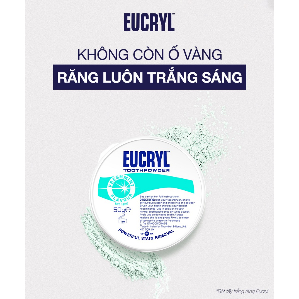[Livestream] Bột Bạc Hà Giúp Sạch Miệng Trắng Răng, Hơi Thở Thơm Mát Eucryl Toothpower 50g