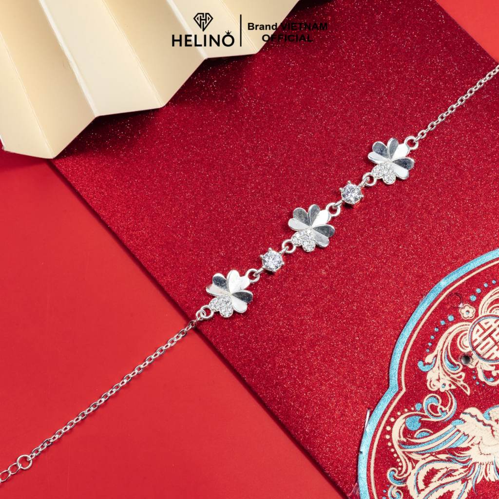 Ảnh Lắc tay bạc nữ HELINO vòng tay cỏ 4 lá may mắn đính đá, trang sức phụ kiện lấp lánh V01 3