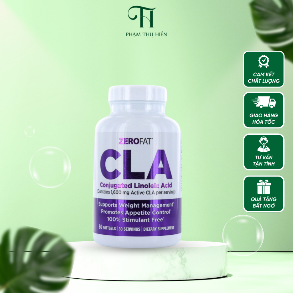 Viên Uống Giảm Cân ZEROFAT CLA Giảm Cân An Toàn, Giảm Mỡ Bụng, Hộp 60