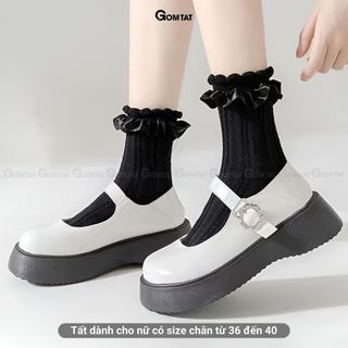 Combo 5 đôi tất lolita nữ cổ trung GOMTAT, chất liệu polyester mềm mịn, thiết kế viền ren dễ thương - HOT-1802-CB5