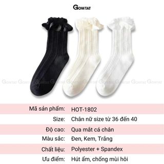 Combo 5 đôi tất lolita nữ cổ trung GOMTAT, chất liệu polyester mềm mịn, thiết kế viền ren dễ thương - HOT-1802-CB5