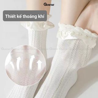 Combo 5 đôi tất lolita nữ cổ trung GOMTAT, chất liệu polyester mềm mịn, thiết kế viền ren dễ thương - HOT-1802-CB5