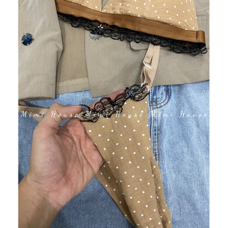 Bộ đồ lót không gọng, mút mỏng musline bi nâu - Handmade by Mimi house