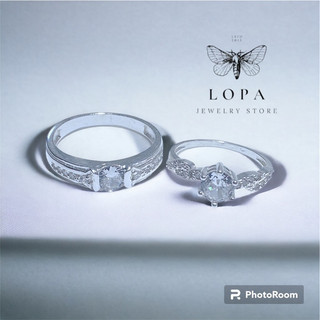 [Hộp Xinh] Nhẫn đôi bạc ta LOPA SK444 | Nhẫn bạc nữ xoắn đính đá lấp lánh tinh tế