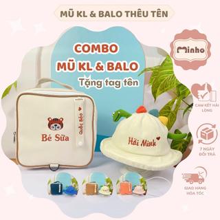 Combo Mũ khủng long & Balo Thêu Tên cho bé 2 đến 5 tuổi đi học, nón cho bé đi học