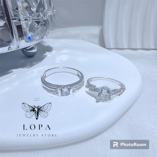 [Hộp Xinh] Nhẫn đôi bạc ta LOPA SK444 | Nhẫn bạc nữ xoắn đính đá lấp lánh tinh tế