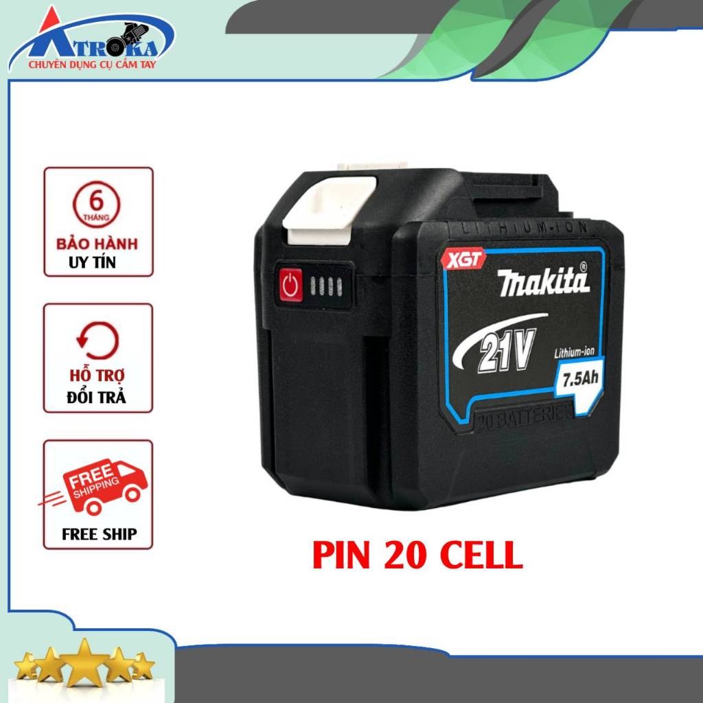 Pin đóng 20 cell Makita 5s4p 21v, Chân pin phổ thông M21, có đèn led ...