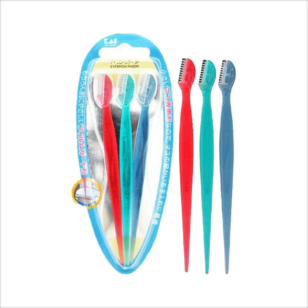 Dao Cạo Lông Mày Cán Dài Kai Eyebrow Razor 08757 EBR-3P (Set 3 Cây)
