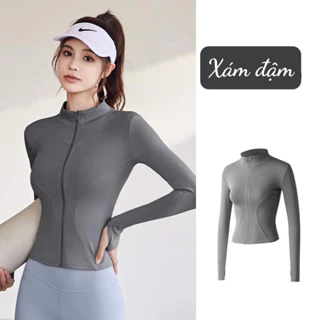 Áo khoác nữ tập gym, yoga chống nắng, chống UV hàng QC L1 chất dệt kim lạnh thoáng khí co dãn 4 chiều