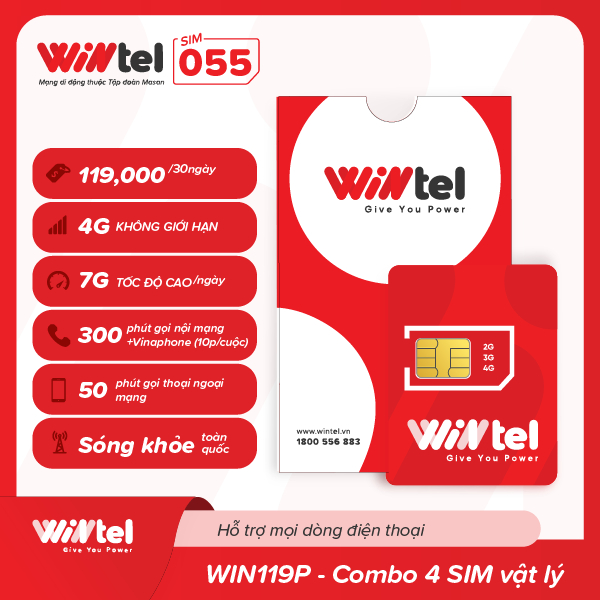 Combo 4 Sim Vật Lý Win119P - SIM Data Không Giới Hạn | Shopee Việt Nam