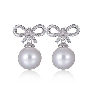 Khuyên tai bạc nữ LAMY Bow-shaped And Synthetic Pearl Earrings 3101 - Khuyên tai bạc ta