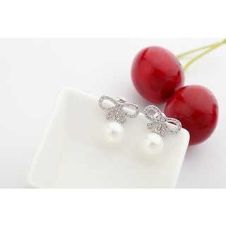 Khuyên tai bạc nữ LAMY Bow-shaped And Synthetic Pearl Earrings 3101 - Khuyên tai bạc ta