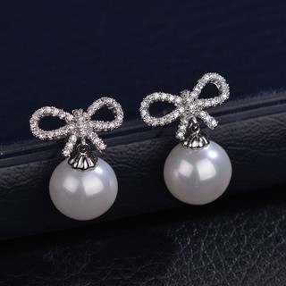 Khuyên tai bạc nữ LAMY Bow-shaped And Synthetic Pearl Earrings 3101 - Khuyên tai bạc ta