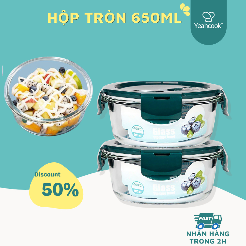 Ảnh Hộp đựng cơm thủy tinh tròn, hộp đựng canh Yeahcook Borosilicate Glass Bowl 1