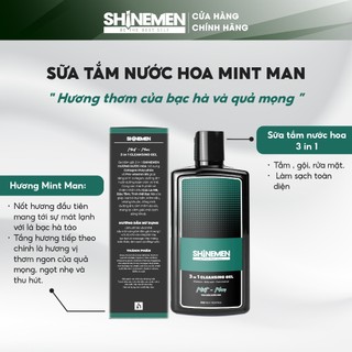 QUÀ TẶNG TẾT  GIFT SET hộp quà Sữa Tắm Gội Rửa mặt 3 in 1 cho nam SHINEMEN nước hoa Mint-Man 300ml