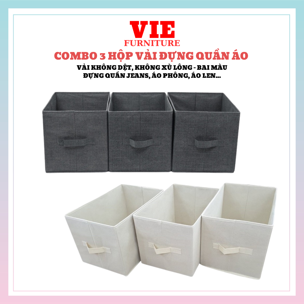 COMBO 3 Hộp Vải Đựng Đồ Đa Năng Hàng Cao Cấp VNXK – Thùng Đựng Quần Áo Gấp Gọn Có Quai Xách Tiện Lợi