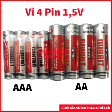 Vỉ 4 Pin con thỏ 1,5V , Pin AA lớn, Pin AAA bé, Pin tiểu, Pin đũa, lắp điều khiển, đồng đồ, đồ chơi - Chính Hãng