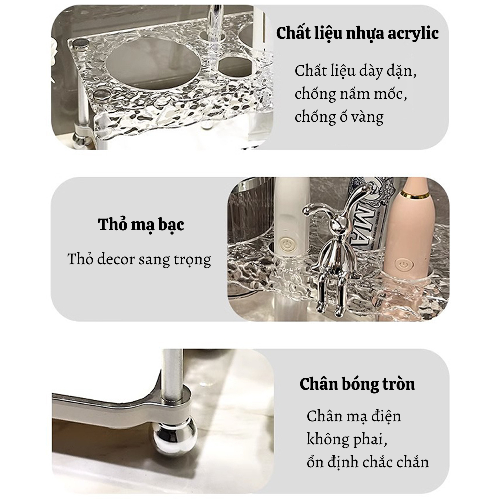Kệ Đựng Bàn Chải Đánh Răng Tặng Cốc, Giá Để Đồ Nhà Tắm Nhựa Acrylic Trong Suốt Sang Trọng