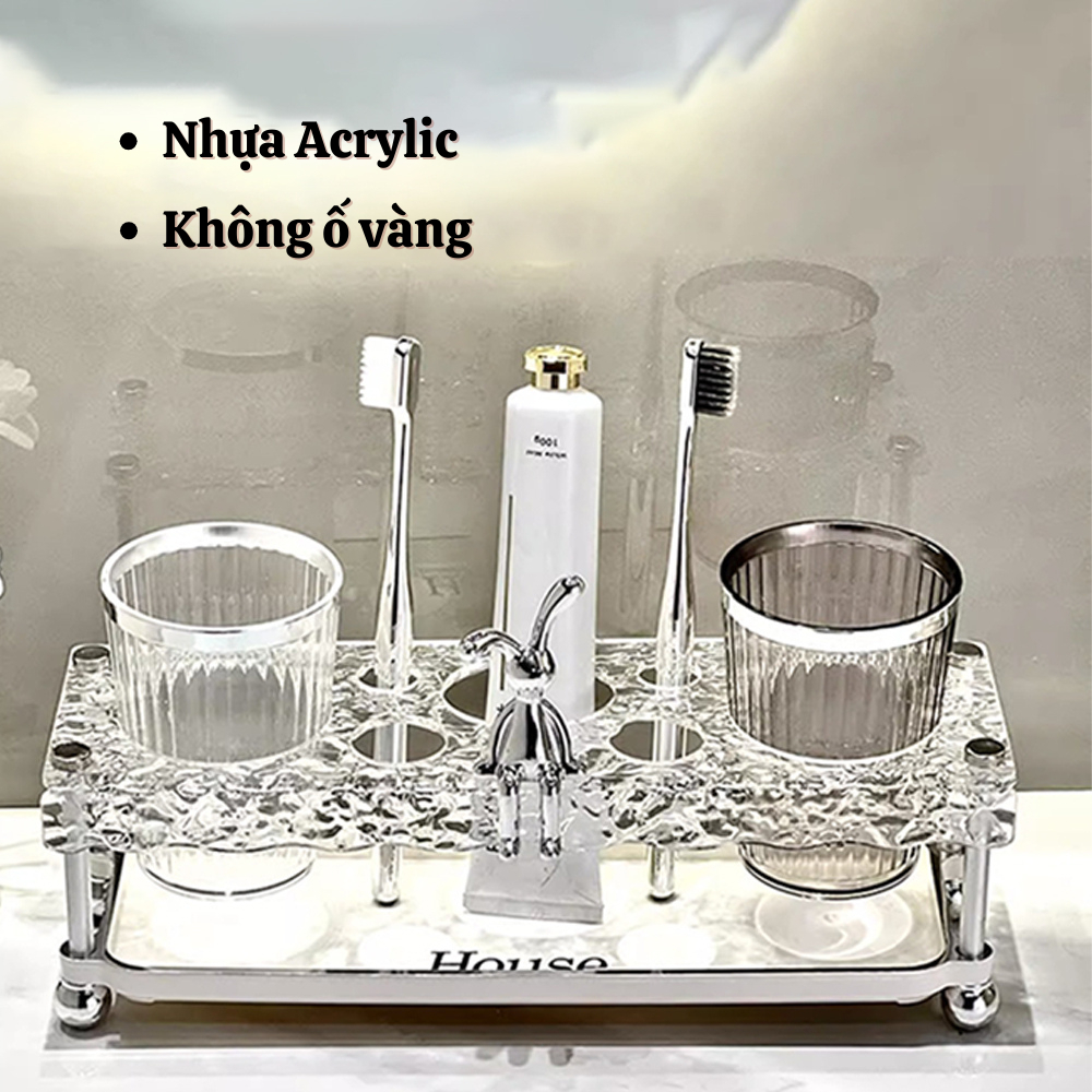 Kệ Đựng Bàn Chải Đánh Răng Tặng Cốc, Giá Để Đồ Nhà Tắm Nhựa Acrylic Trong Suốt Sang Trọng