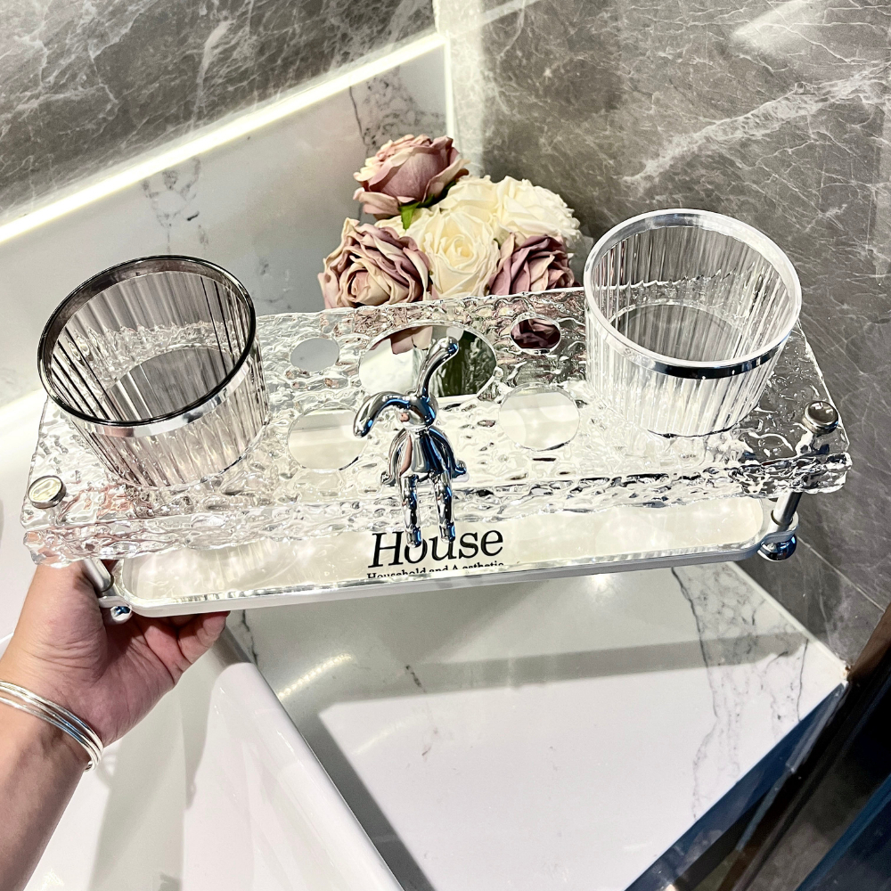 Kệ Đựng Bàn Chải Đánh Răng Tặng Cốc, Giá Để Đồ Nhà Tắm Nhựa Acrylic Trong Suốt Sang Trọng
