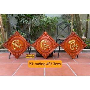 Bộ tranh chữ phúc lộc thọ gỗ hương đỏ -vuông 45cm