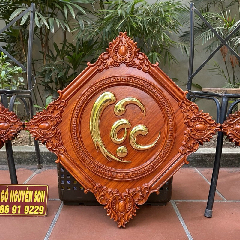 Bộ tranh chữ phúc lộc thọ gỗ hương đỏ -vuông 45cm
