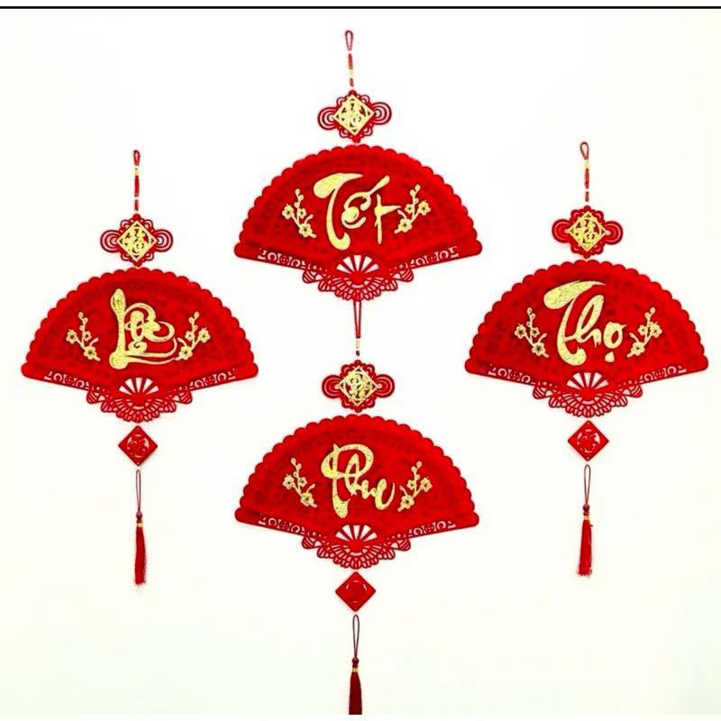[ Hoả Tốc ] Combo 4 set Quạt Trang trí Tết Rực Rỡ cho Cửa và Phòng Khách!