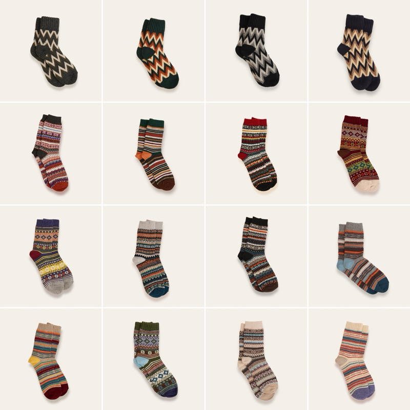 Tất Vớ Nam Len Cổ Cao Hoạ Tiết Thổ Cẩm Vintage Retro Co Dãn Giữ Ấm Tốt